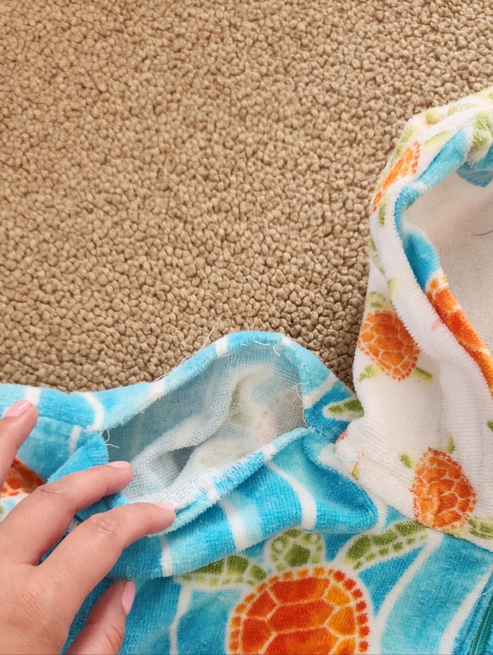 Kids Hooded Towel Poncho with Orange Turtle Print - Picture 2 of 2